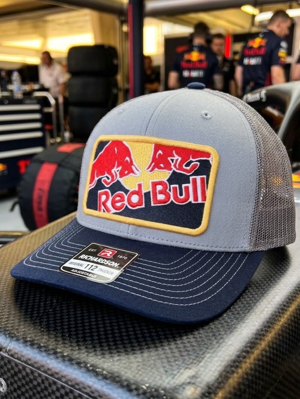Red Bull Racing Hat F1 Patch Richardson 112 Grey Navy Mesh Trucker Snapback Cap